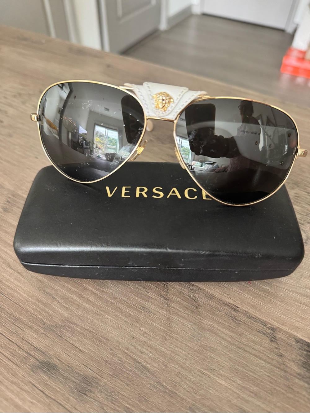 Versace Gold/White Aviator Sunglasses